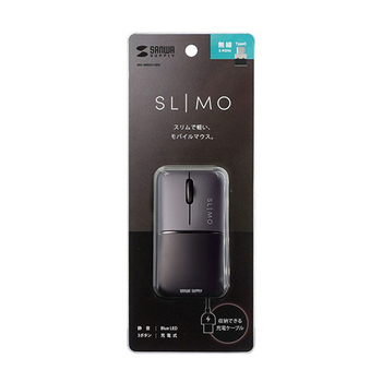 サンワサプライ 静音ワイヤレスブルーLEDマウス SLIMO (充電式・Type-C) ブラック MA-WCBS310BK 1個