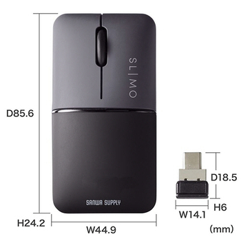 サンワサプライ 静音ワイヤレスブルーLEDマウス SLIMO (充電式・Type-C) ブラック MA-WCBS310BK 1個