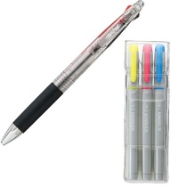 2色ボールペン(黒赤)と蛍光マーカー(イエロー、ピンク、ブルー)のセット