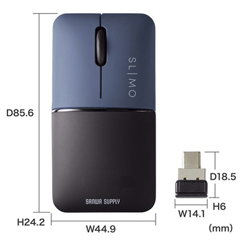 サンワサプライ 静音ワイヤレスブルーLEDマウス SLIMO (充電式・Type-C) ネイビー MA-WCBS310NV 1個