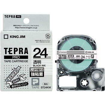 キングジム テプラ PRO テープカートリッジ 強粘着 24mm 透明/黒文字 ST24KW 1個