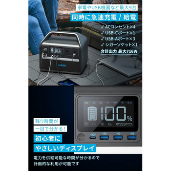 アンカージャパン ポータブル電源 Anker 535 Portable Power Station 512Wh ブラック A1751512 1台