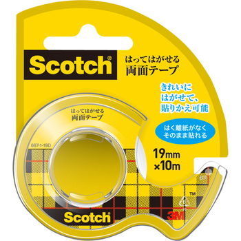 3M スコッチ はってはがせる両面テープ 19mm×10m ディスペンサー付 667-1-19D 1巻