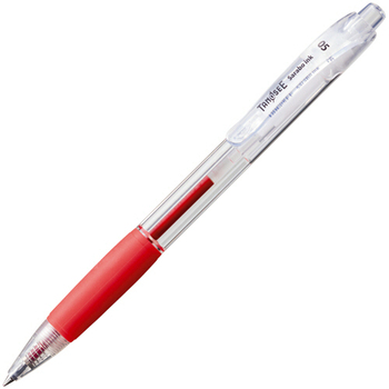 TANOSEE ノック式油性ボールペン(なめらかインク) 0.5mm 赤 (軸色:クリア) 1セット(10本)