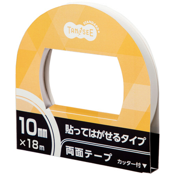 TANOSEE 両面テープ 貼ってはがせるタイプ カッター付 10mm×18m 1巻
