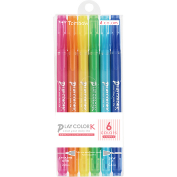 トンボ鉛筆 水性サインペン プレイカラーK ツインタイプ 6色(各色1本) GCF-611A 1パック