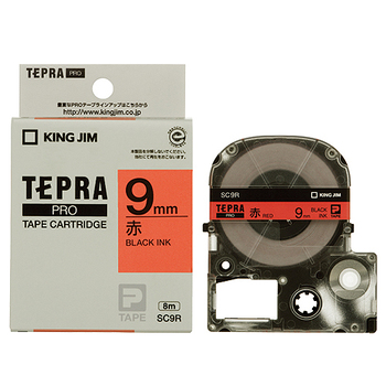 キングジム テプラ PRO テープカートリッジ パステル 9mm 赤/黒文字 SC9R 1個