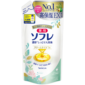 バスクリン 薬用ソフレ 濃厚しっとり入浴液 リラックスサボンの香り つめかえ用 400mL 1パック