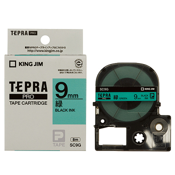 キングジム テプラ PRO テープカートリッジ パステル 9mm 緑/黒文字 SC9G 1個