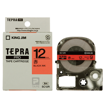 キングジム テプラ PRO テープカートリッジ パステル 12mm 赤/黒文字 SC12R 1個