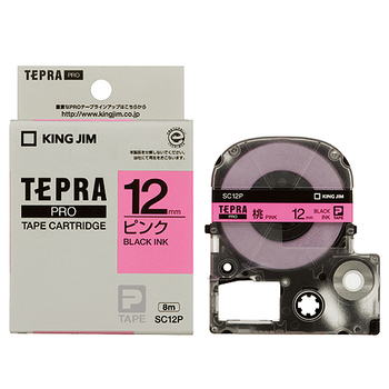 キングジム テプラ PRO テープカートリッジ パステル 12mm ピンク/黒文字 SC12P 1個
