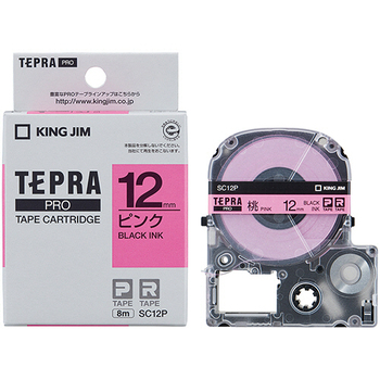 キングジム テプラ PRO テープカートリッジ パステル 12mm ピンク/黒文字 SC12P 1個