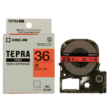 キングジム テプラ PRO テープカートリッジ パステル 36mm 赤/黒文字 SC36R 1個