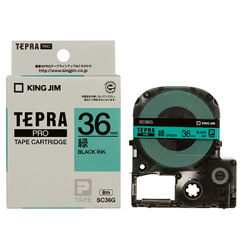 キングジム テプラ PRO テープカートリッジ パステル 36mm 緑/黒文字 SC36G 1個