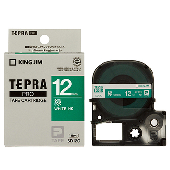 キングジム テプラ PRO テープカートリッジ ビビッド 12mm 緑/白文字 SD12G 1個