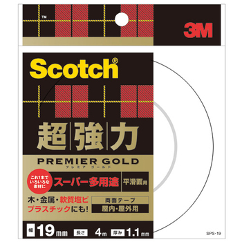 3M スコッチ 超強力両面テープ プレミアゴールド (スーパー多用途) 19mm×4m SPS-19 1セット(10巻)