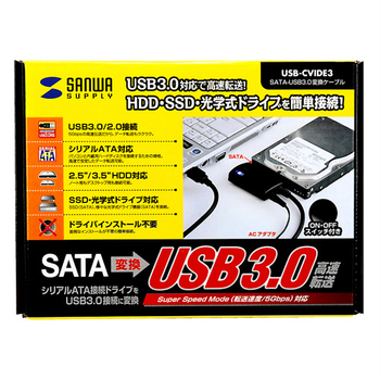 サンワサプライ SATA-USB3.0変換ケーブル USB3.0(A)オス-SATAオス USB-CVIDE3 1本