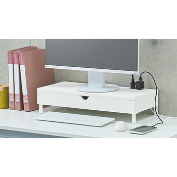COM STYLING コンセント付モニターラック 引き出し付 幅560×高さ130mm ホワイト MRD-01WH 1台