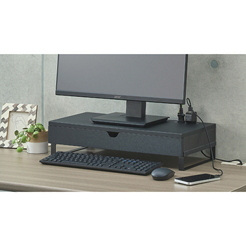 COM STYLING コンセント付モニターラック 引き出し付 幅560×高さ130mm ホワイト MRD-01BK 1台