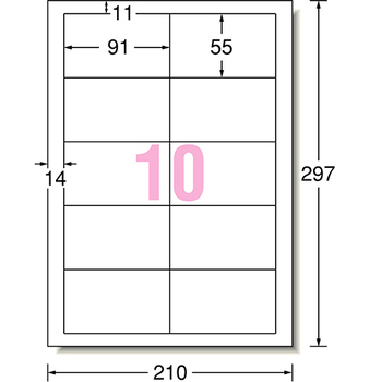 エーワン ラベルシール[プリンタ兼用] マット紙・ホワイト A4 10面 91×55mm 四辺余白付 72110 1冊(22シート)