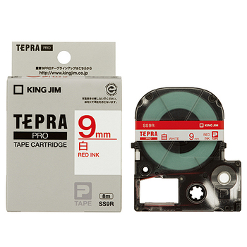 キングジム テプラ PRO テープカートリッジ 9mm 白/赤文字 SS9R 1個