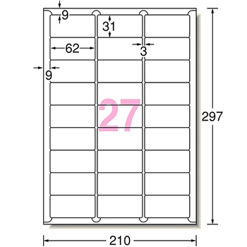 エーワン ラベルシール[インクジェット] マット紙・ホワイト A4 27面 62×31mm 四辺余白付 角丸 60227 1冊(20シート)