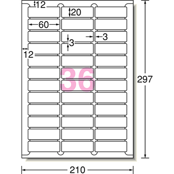 エーワン ラベルシール[インクジェット] マット紙・ホワイト A4 36面 60×20mm 四辺余白付 角丸 61236 1冊(100シート)