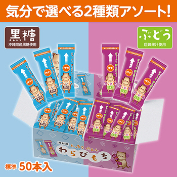 井村屋 もっちりぷるんわらびもち 黒糖・ぶどうアソート 725g 1箱(約50個)