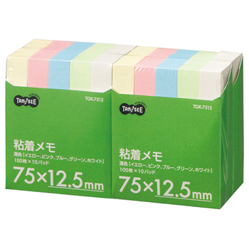 (まとめ)TANOSEE 粘着メモ<ボリュームパック> 75×12.5mm 5色 10冊入×4パック