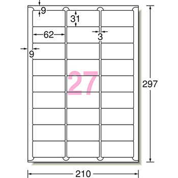 エーワン ラベルシール[インクジェット] マット紙・ホワイト A4 27面 62×31mm 四辺余白付 角丸 61227 1冊(100シート)