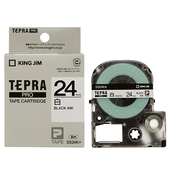 キングジム テプラ PRO テープカートリッジ 24mm 白/黒文字 SS24K 1個