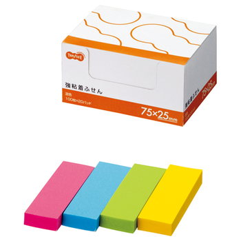 TANOSEE 強粘着ふせん 75×25mm 4色 1パック(20冊)