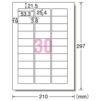 エーワン ラベルシール[レーザープリンタ] マット紙・ホワイト A4 30面 53.3×25.4mm 四辺余白付 角丸 31145 1冊(20シート)