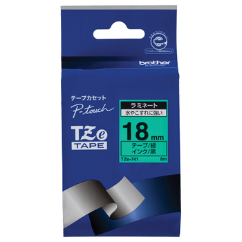 ブラザー ピータッチ TZeテープ ラミネートテープ 18mm 緑/黒文字 TZE-741 1個