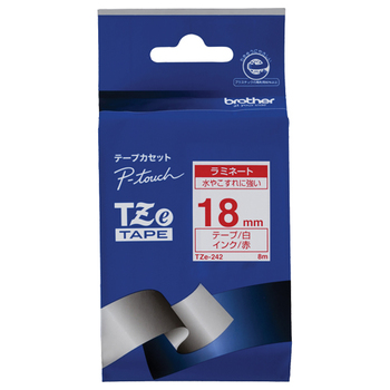 ブラザー ピータッチ TZeテープ ラミネートテープ 18mm 白/赤文字 TZE-242 1個
