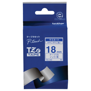 ブラザー ピータッチ TZeテープ ラミネートテープ 18mm 白/青文字 TZE-243 1個