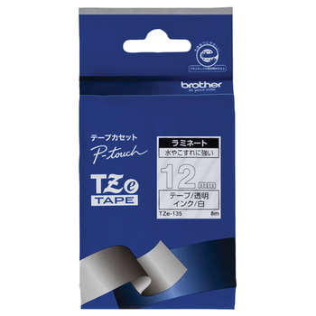 ブラザー ピータッチ TZeテープ ラミネートテープ 12mm 透明/白文字 TZE-135 1個