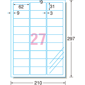 エーワン ラベルシール[インクジェット] 水に強いタイプ 光沢フィルム・透明 A4 27面 62×31mm 29452 1冊(3シート)