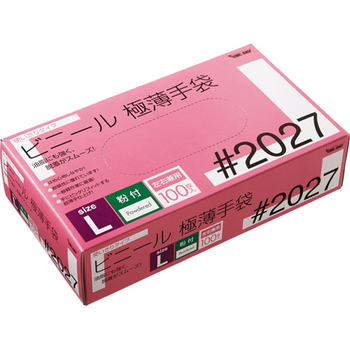 川西工業 ビニール極薄手袋 粉付 L #2027 1セット(2000枚:100枚×20箱)