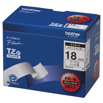 ブラザー ピータッチ TZeテープ ラミネートテープ 18mm 白/黒文字 業務用パック TZE-241V 1パック(5個)