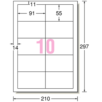 エーワン ラベルシール[プリンタ兼用] マット紙・ホワイト A4 10面 91×55mm 四辺余白付 31513 1冊(10シート)