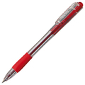 TANOSEE ノック式なめらかインク油性ボールペン グリップ付 0.5mm 赤 (軸色:クリア) 1パック(10本)