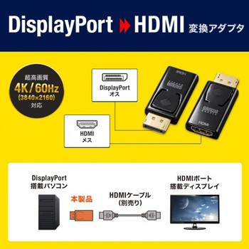 サンワサプライ DisplayPort-HDMI変換アダプタ(4K/60Hz対応) AD-DPPHD02 1個