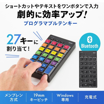 サンワサプライ プログラマブルテンキー(有線&Bluetoothモデル) NT-BT26BK 1個