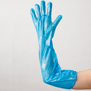 中部物産貿易 ポリエチロング手袋 ブルー フリーサイズ 1箱(50枚)