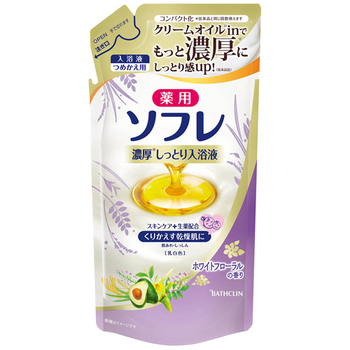 バスクリン 薬用ソフレ 濃厚しっとり入浴液 ホワイトフローラルの香り つめかえ用 400mL 1パック