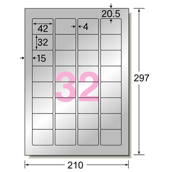 エーワン 屋外でも使えるサインラベルシール[レーザープリンタ] ツヤ消しフィルム・シルバー (備品・表示用) A4 32面 42×32mm 角丸 31052 1