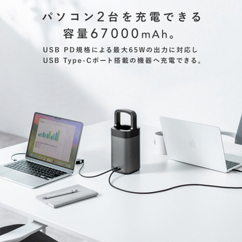 サンワサプライ USB PD対応ハンドル一体型モバイルバッテリー 67000mAh BTL-RDC36 1台