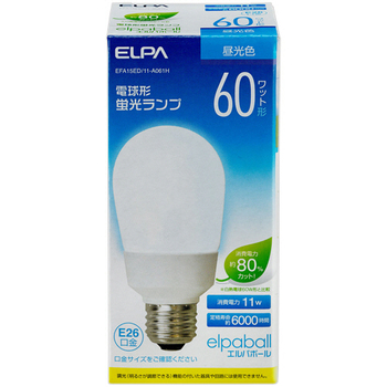 ELPA 電球形蛍光灯 60W形 3波長形 昼光色 EFA15ED/11-A061H 1個