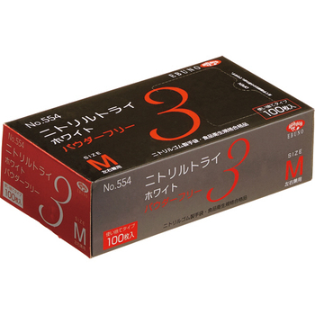 エブノ ニトリルトライ3 ホワイト パウダーフリー M No-554-M 1セット(3000枚:100枚×30箱)